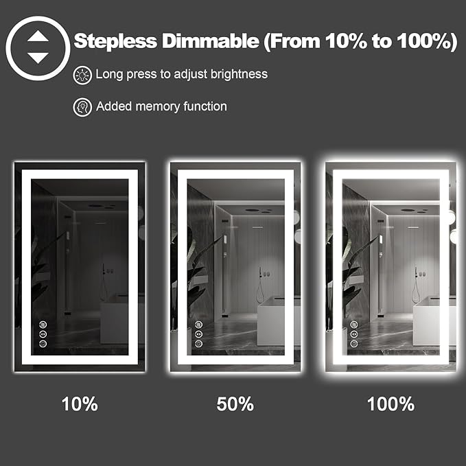 Amorho LED Bathroom Mirror 110" X40" with Front and Backlit, Stepless Dimmable Wall Mirrors with Anti-Fog, Shatter-Proof, Memory, 3 Colors, Double LED Vanity Mirror Large