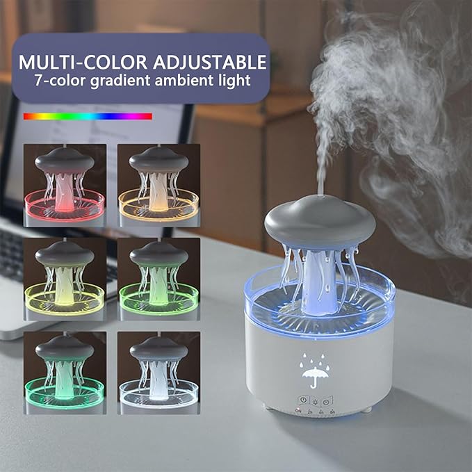Rain Cloud Humidifier Water Drip, 300ML Rotating Jellyfish Aroma Diffuser with Remote &Timer, 7 Colors Mood Light Air Humidifier Raindrop Humidifiers for Bedroom Desk Funny Gift (White)