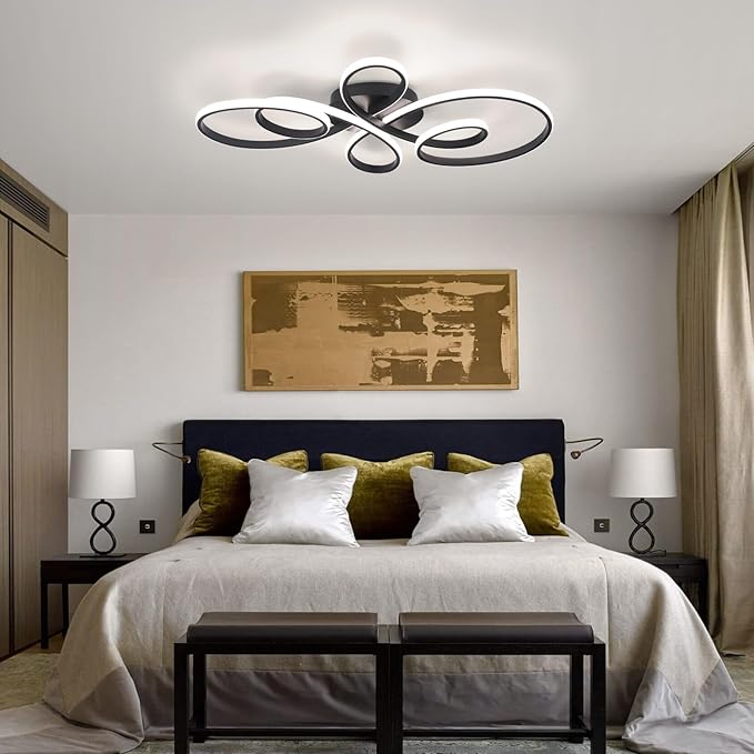 66W Modern LED Ceiling Light, Flower Flush Mount Light Fixture with Remote Control Black Dimmable Ceiling Lamp for Living Room, Bedroom, Dining Room, Hallway, Kitchen