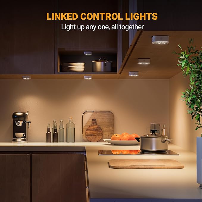 Lyridz Motion Sensor Under Cabinet Lights, Wireless Group Sync Stair Lights (6 Pack), 4000mAh Rechargeable Battery, 4 Color Temps & Dimmable, Magnetic Stick-on Night Light for Kitchen, Closet, Hallway