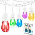 Mlambert 48FT Outdoor Patio Lights, 6 Lighting Modes RGB Cafe String Lights with 15 Dimmable LED Shatterproof Bulbs for Deck Porch Gazebo-White 1 Pack