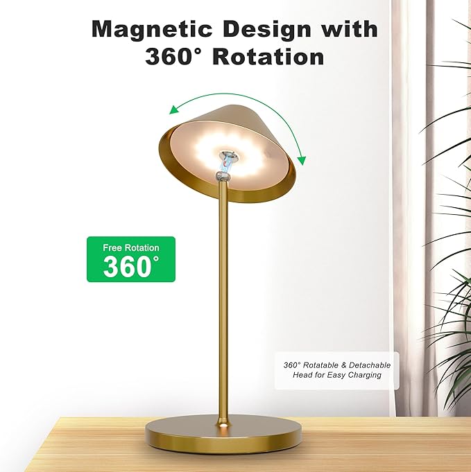 Rechargeable Floor Lamp for Indoor/Outdoor, Cordless Tall Standing Lamp with 3 Color Temps & Dimmable, IP43 Waterproof, Adjustable Height 16-59 Inch, LED Floor Lamp for Living Room, Patio(Gold)
