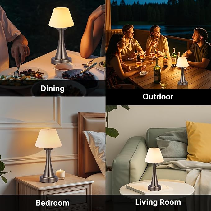 Waterproof Rechargeable Table Lamp for Shower & Outdoor, Cordless Touch Dimmable Nightstand Lamp with 3 Light Colors, Portable LED Light for Bedroom, Patio, Camping & Bar (Antique Bronze)