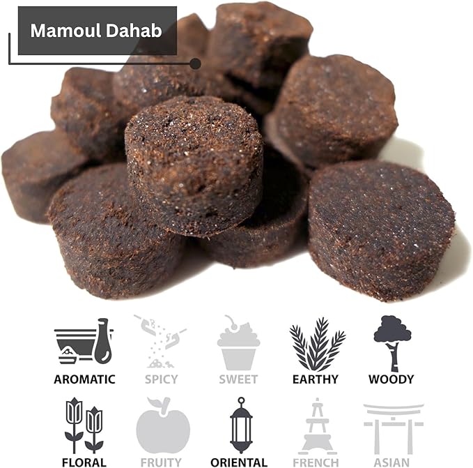 Mamoul Dahab 80g Oud Incense (Pressed Resin Disks) | Use with Bakhoor Charcoal (Carbon para) or Electric Bukhoor Burner Mabkhara Set | Meditation Decor & Stress Relief Arabian Home Fragrance