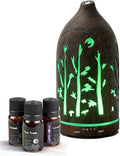 Essential Oil Diffuser,7.1''x3.5'' Air Diffusers with 3 Aromatherapy Oils Set,Small 200ml Humidifier with 7 LED Colors Lights,Waterless Auto-Off for Desk Office Home Decor Gift(Tree Dark Wood Grain)