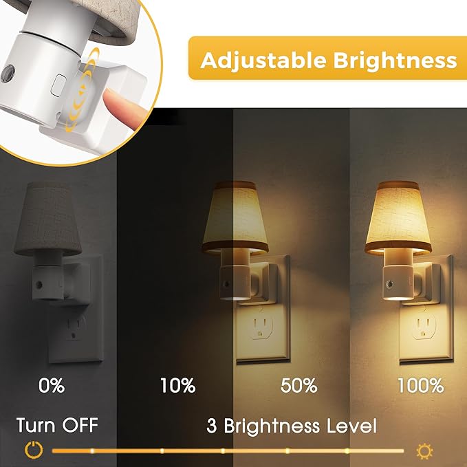L LOHAS LED Night Lights Plug into Wall, Plug in Night Light Dimmable, Soft Warm Nightlight with Light Sensor, Rotatable Base, Vintage Linen Fabric Nightlights Plug in Wall for Bathroom Kitchen 2Pack