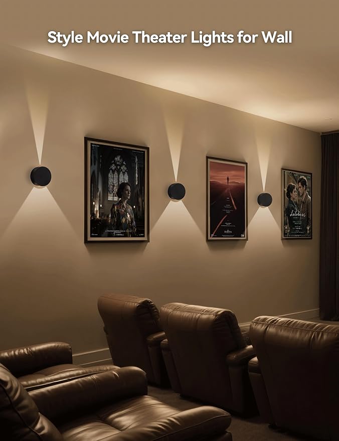 Tubicen Wall Sconce Set of 2 Black Round Wall Lights Beam-Adjustable LED Dimmable Movie Theater Sconce Lighting Up Down Hardwired Indoor Small Wall Lights for Living Room Bedroom Hallway Stairway