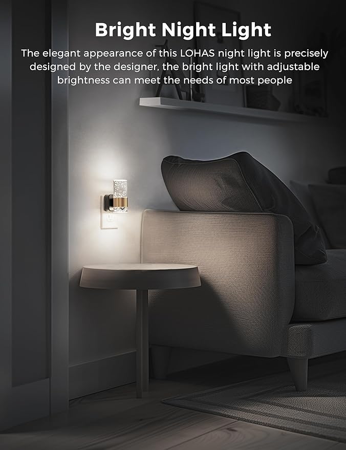 Night Light, 1-Pack Decorative Night Lights Plug into Wall, Dimmable Night Light with Auto Light Sensor, Bright White 5000K, Wall Sconce-style Design Nightlight for Bathroom,Bedroom,Hallway