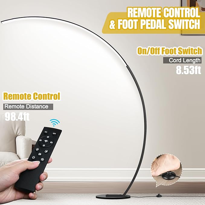 Dimmable LED Lamps for Living Room with 3 Color Temperatures, Ultra Bright 2000LM Arc Floor Lamps, Modern Standing Tall Lamp with Remote Control Reading Floor Lamp for Bedroom Office Classroom