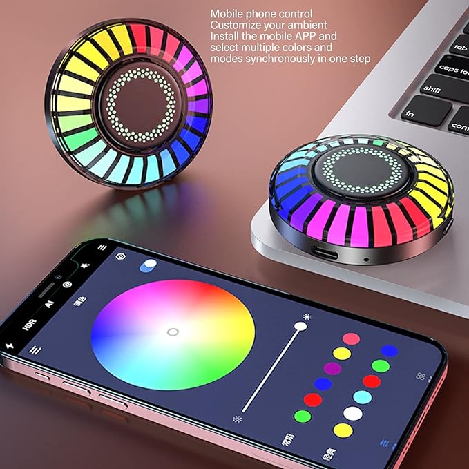 Interior Car Lights, 2PCS Magnetic RGB Rhythm Ambient Lamp, 32 Bits Color Changing, App Control, Music LED Rhythm Light for Car Home