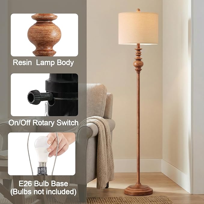 BOBOMOMO 64.25" Rustic Floor Lamp for Living Room, Tall Antique Brown Standing Lamp with Rotary Switch, Vintage Reading Lamp for Bedroom, Office & Study, Farmhouse Home Decor Corner Lamp