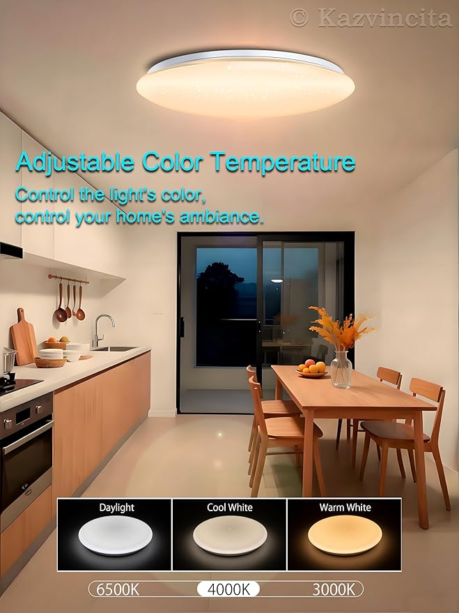 Dimmable Round LED Ceiling Light Flush Mount 16 Inch 50W Built-in Bluetooth Speaker Modern Lighting Fixtures RGB Ambient Ceiling Lamp Suitable for Bedrooms Kitchen Kids' Rooms and More