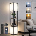 Black Floor Lamp with Shelves/Remote/App Control, Dimmable Led Standing Corner Display Bookshelf Lamp,Color Changing Temps,Floor Lamps for Living Room,Bedroom,Office (FL2L)