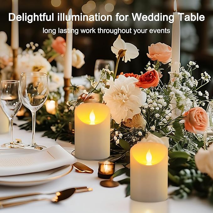 3"x4" Flickering Flameless Candles, Realistic LED Candles, Battery Operated Candles with Remote and Timers, Real Wax Electric Fake Pillar Candles for Festival Wedding Home Party Decor-2Pack