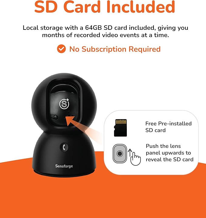 SensForge 2.5K Pan-Tilt Security Camera, 360° Dual-Band WiFi Camera for Home, Free AI Human & Pet Detection, 2-Day Cloud + 64GB SD Storage, Two-Way Talk, Optional AI + Storage Upgrade (2, Black)