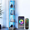 RGBCW Floor Lamp with Shelves, Smart Modern Floor Lamp with Music Sync, LED Color Changing Corner Display Shelf Lamp, Tall Lamps for Living Room and Bedroom, Bookshelf Lamp, Whitewashed Oak