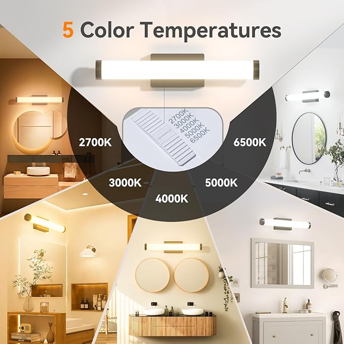Amico Modern Bathroom Vanity Light Over Mirror 16 inch, Dimmable 5CCT Led Vanity Lights for Bathroom, Black Wall Sconces-ETL Certificated