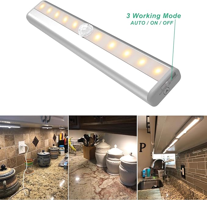 LDOPTO Under Cabinet Lights Wireless 4 Pack, Rechargeable Battery Operated Lights with Remote, Dimmable Led Closet Lights, Under Counter Lights Stick-on Touch Night Light for Kitchen, 3 Colors