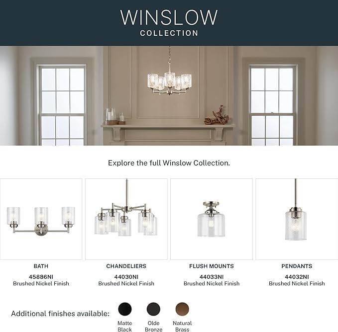 Kichler Winslow 21.5" Vanity Light in Brushed Nickel, 3-Light Transitional Bathroom Light with Clear Seeded Glass. (21.5" W x 9.25" H), 45886NI