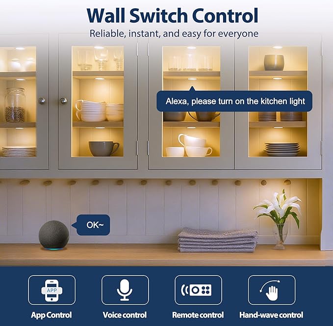 V4light Smart LED Puck Lights, Under Cabinet Lighting with Remote Control, Color Temperature Adjustable, Works with Alexa & Google Home, Plug-in Lights for Kitchen, Counter, Closet, Shelf (8 Pack)