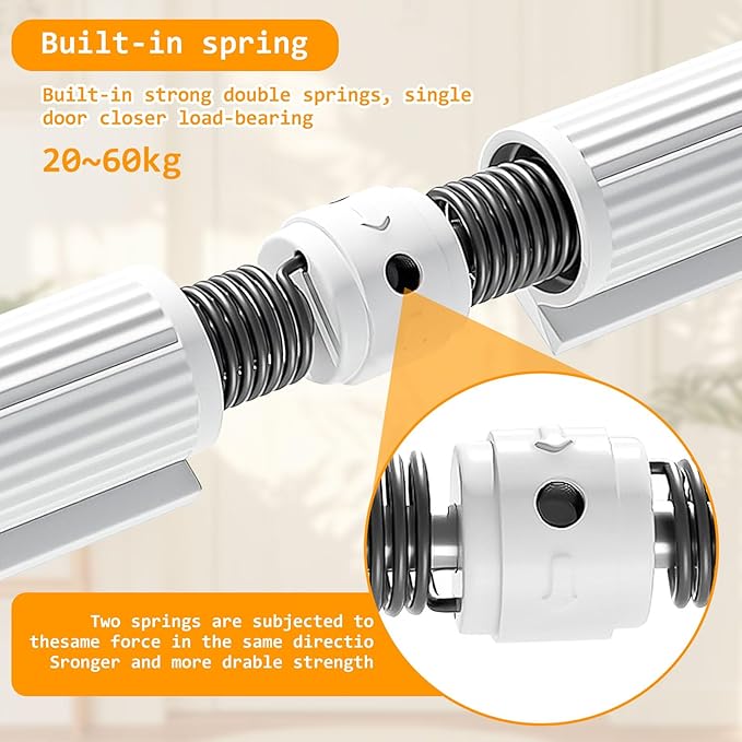 Automatic Door Closer - Heavy Duty Automatic Safety Spring Door Closer, Adjustable Tension Spring Action, for Wooden Doors up to 140 lbs with, Installation Hardware (White)