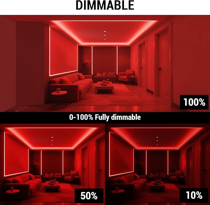 HAMRVL COB LED Strip Lights Red, 16.4ft DC12V Dimmable COB LED Lights with 1600 LEDs,Touch Dimmer,12V Adapter,Bright Dotless Adhesive Indoor Red LED Strip Lights for Cabinet Home DIY Lighting Projects