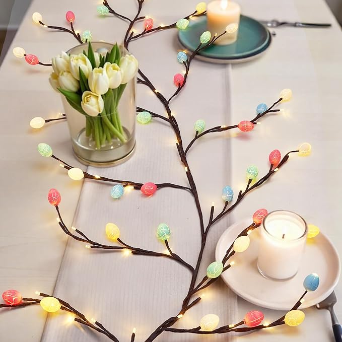 Easter Egg LED Tree Branch Lights for Wall,Easter Egg Willow Vine Twig Decor,USB Interface,with 48 LED Lights and Remote,8 Lighting Modes,for Home,Walls,Doors Windows (47inch)