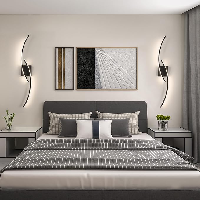 Hardwired 3000~6000K Modern Wall Sconce, 31.5IN Black LED Wall Light Fixtures Wall Lights for Bedroom, Living Room, Hallway and Bedside Wall Lamp