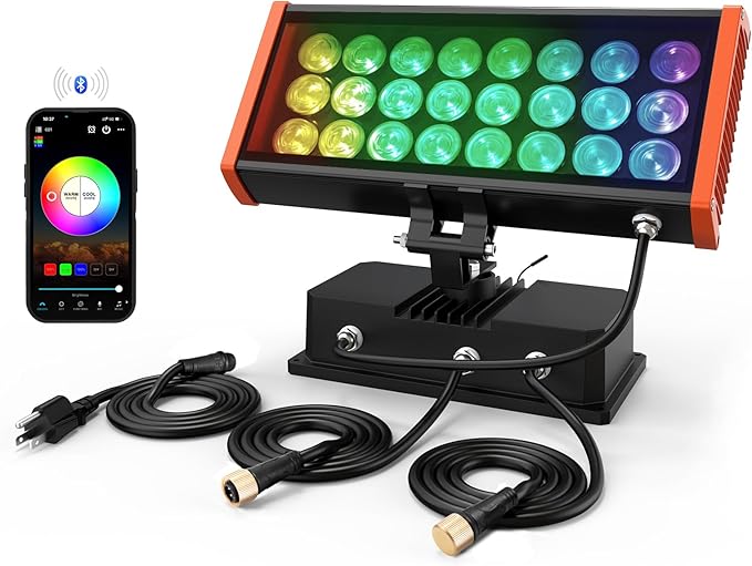 Smart LED Wall Washer Flood Light, 168W RGB+CW Color Changing Smart Light Fixtures with Group and Individual Control, Timing & Music Sync Functions, Waterproof for Outdoor Indoor Lighting Projects