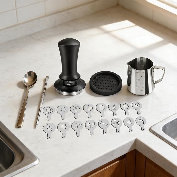 20 PCS Espresso Accessories Kit, Spring Loaded Calibrated Tamper, Spring Loaded Calibrated Tamper, WDT Tool and Dosing Funnel Set Fits Delonghi 58 mm Espresso Coffee Machines and Portafilter