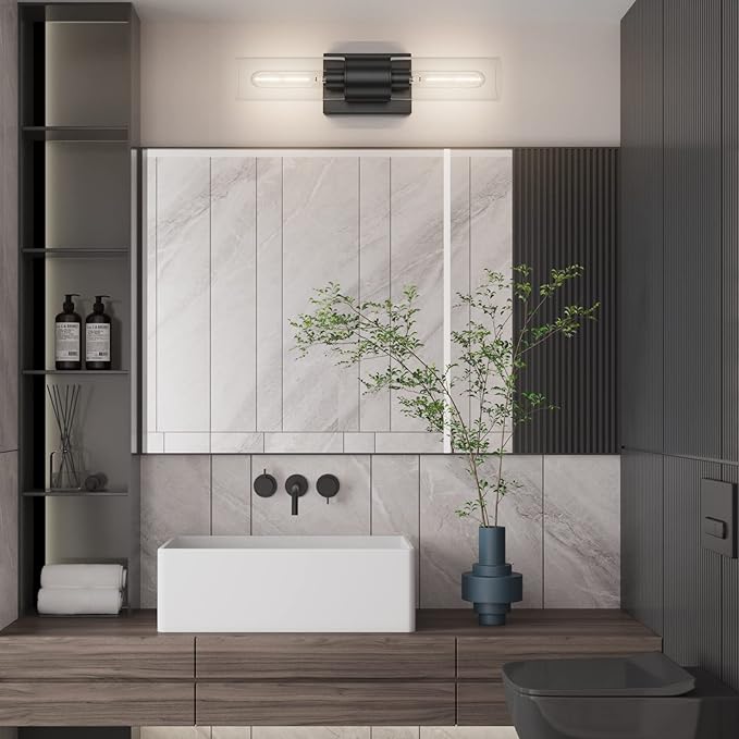 Tipace Black Bathroom Vanity Light Fixtures,Industrial Wall Sconces Clear Glass Wall Lights,Wall Lamp for Bathroom,Living Room, Bedroom,Hallway(Bulb not Include)
