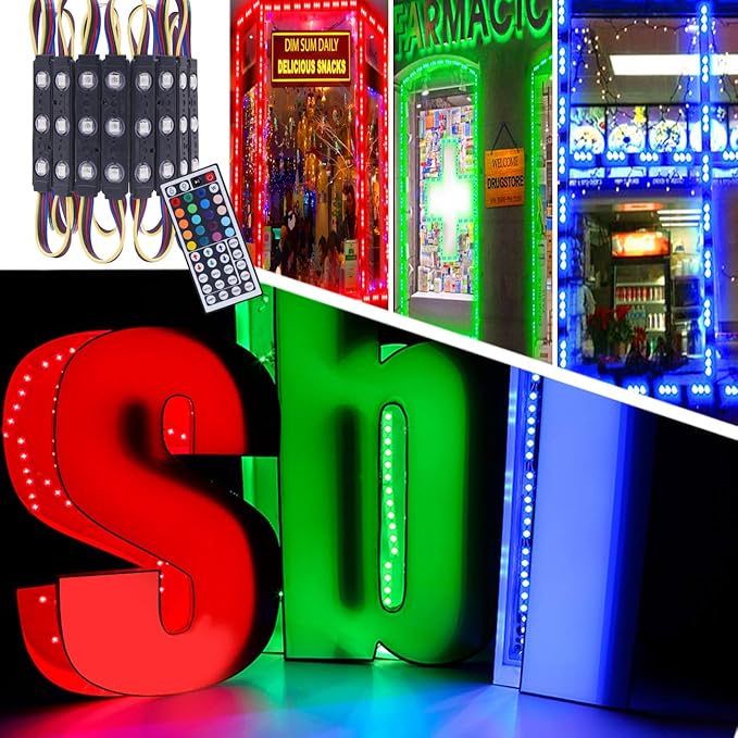 Module 100FT LED Strip Lights, Waterproof RGB 5050 Color Changing Kit with 44 Key IR Remote and 12V Power Supply, Smart Memory Function for Bedroom, Party, Storefront Advertising Signs Decoration