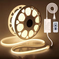 100FT COB Led Rope Lights Outdoor Led Strip Lights Waterproof AC 110V~120V Warm White 3000K Super Brightness Flex Cob Light for Garden Patio Building Commerical Dimmable with Remote Controller