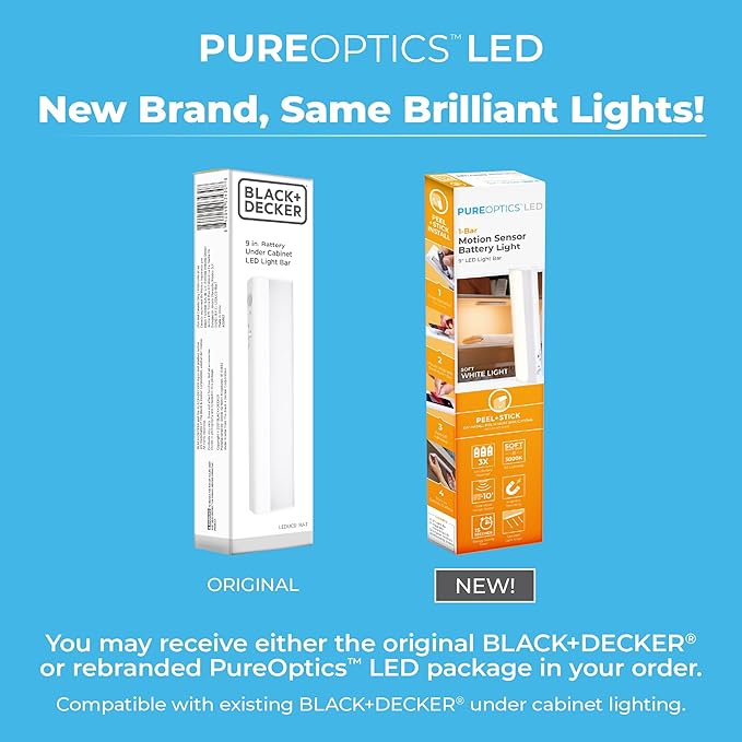 Battery Operated Under Cabinet Lighting, Motion Sensor On/Off, Warm White LED, Stick-On Install for Kitchen & Closets - 1 Bar