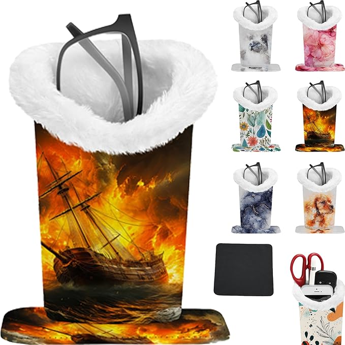 Eyeglasses Holder with Soft Furry Lining and Magnetic Base, Storage Organizer Holder Case for Nightstand