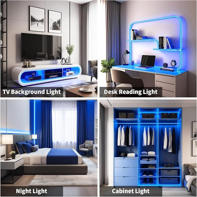 Blue COB LED Strip Light, 5M Cuttable Tape Lights with Power Plug, 1600 LEDs High Bright CRI93+ Flexible Dimmable Light Kit for Teen Boys Bedroom TV Backlight Gaming Room Monitor Kitchen Cabinet Decor