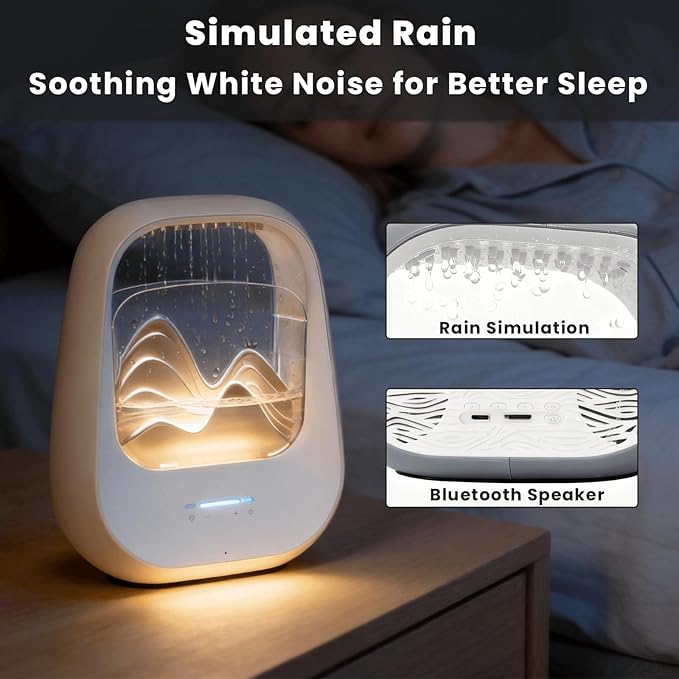 Rain Drop White Noise Machine with Realistic Rain Sounds – Sleep Therapy Humidifier, Bluetooth Speaker, Ambient Light & Aroma Diffuser for Bedroom Relaxation, Meditation & Stress Relief(Beige)