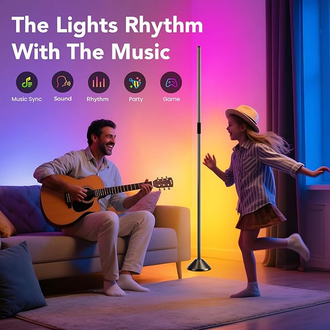 TJOY Smart Wi-Fi Floor Lamp, LED Corner Light Compatible with Alexa, 1200 Lumen, Modern Floor Lamp with Remote, Music Sync, RGB Color Changing Standing Tall Lamp, for Living Room Bedroom