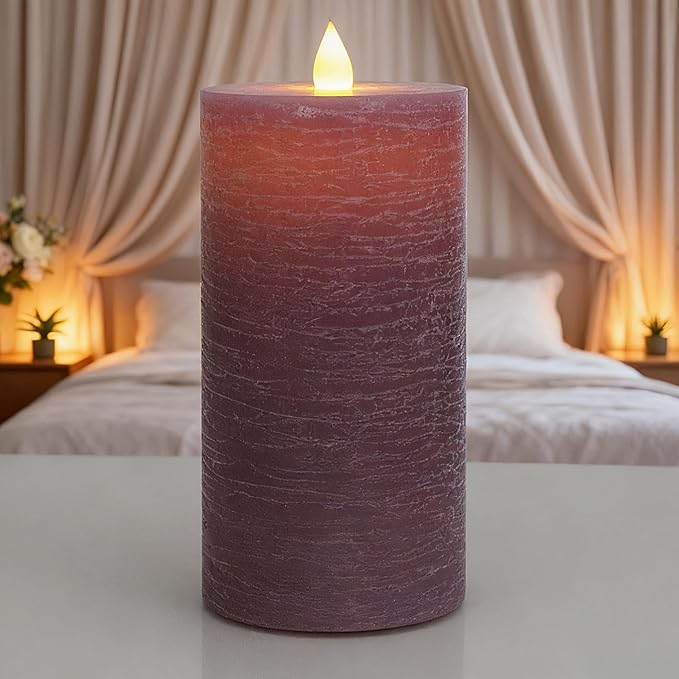 Flickering Flameless Candle with 3D Moving Flame, with Remote and Timer, Real Wax Candles, LED Pillar Water Ripples Battery Operated Candle for Wedding, Christmas, Home Decor (Purple)