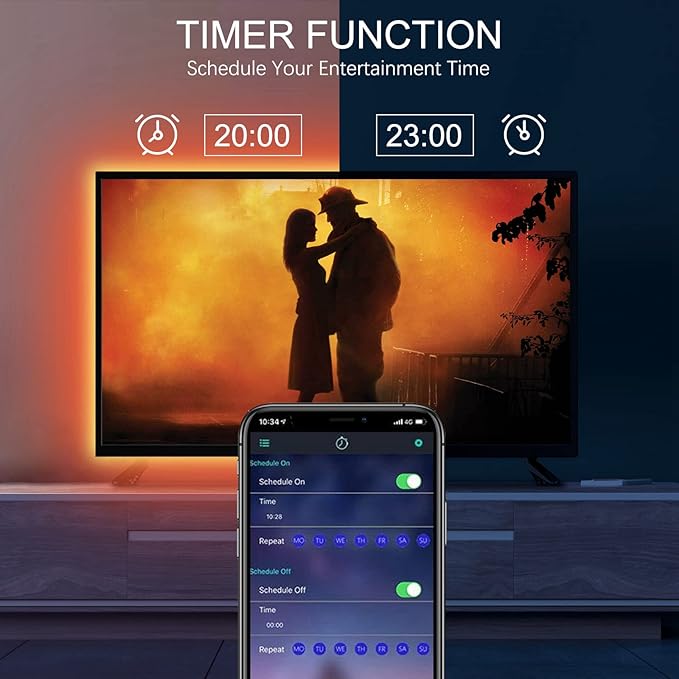 TV Backlight, RGB LED Strip Lights for PC Computer,9.8ft/3m Behind TV Bias Lighting,Music Sync & Timer Function,Dual Control,USB Powered,Gaming Room, Home Theatre Decor