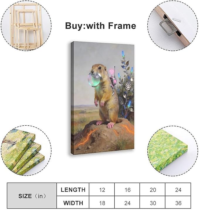 Framed Steampunk Mechanical Prairie Dog Wall Art - Retro-Futuristic Wilderness Poster for Living Room Game Room Decor 24x36inch(60x90cm)