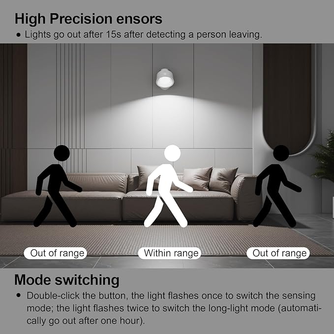 Moobibear Motion Sensor Wall Light Indoor, 3500mAh Rechargeable Battery Operated LED Wall Light, Wall Lamp Wireless with 360 ° Rotation, 3 Color Temperatures for Bedroom, Study, Corridor, Picture