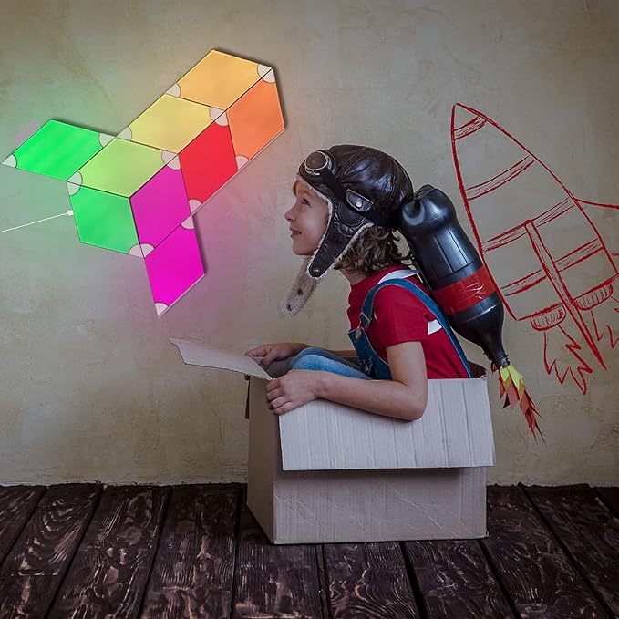 Smart Rhombus LED Wall Gaming Light Panels RGB Colorful Rhythm Edition 9 Pack,APP Control,Compatible with Alexa,Google Home for Gaming Setup,Bedroom,Living Room,Party Decor.