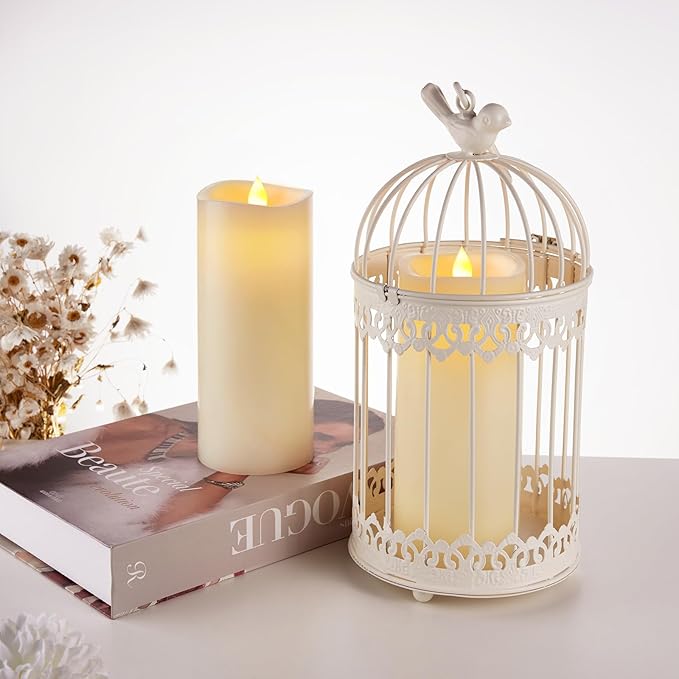 7” x 3” Flameless Candles, Flickering Moving Flame LED Candles, Battery Operated Candles with Remote and Timers, Ivory White, Set of 2