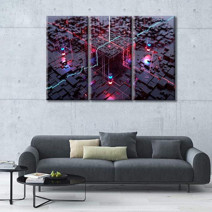 Integrated Communication Processor Poster Canvas Wall Art Computer Processors CPU Pictures Wall Art 3 Panel CPU Concept Artwork Posters and Prints Framed Ready to Hang (42" Wx28 H)