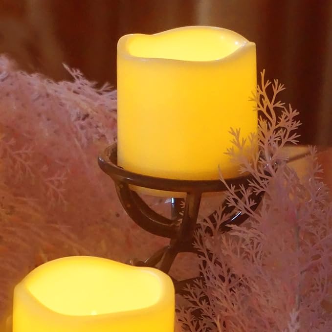 3”X3” 4 Pack LED Outdoor Candles Battery Operated Waterproof Flameless Pillar Candles with Timer Electric Flickering LED Lights for Christmas, Halloween, Wedding Party, Home, Garden Decorations