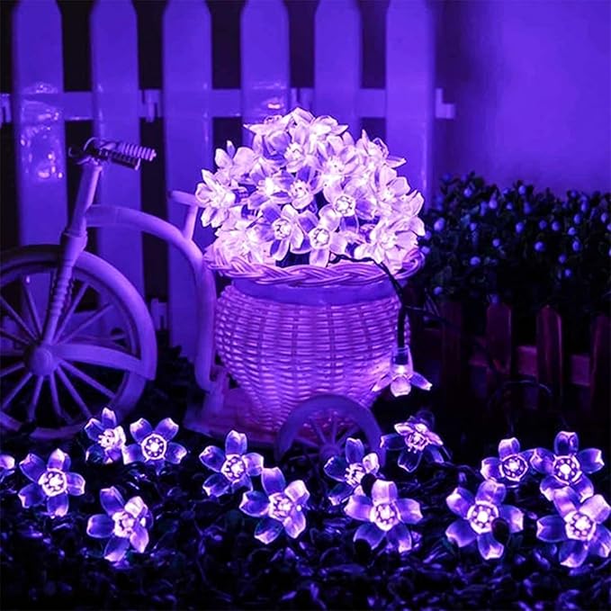 Decorative Flower String Lights, 33ft 100 LED Clear Wire Plug in Fairy Lavender Cherry Blossom Easter Christmas Hanging Decorations, Violiet Wedding Party Indoor Outdoor Decorations (Purple)