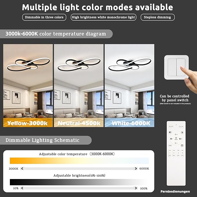 Modern LED Ceiling Light, Dimmable LED Chandelier Flush Mount Ceiling Lights,Flush Mount Ceiling Chandelierlight,fixtures for Dining Room Ceiling Living Room Bedroom (80 cm)