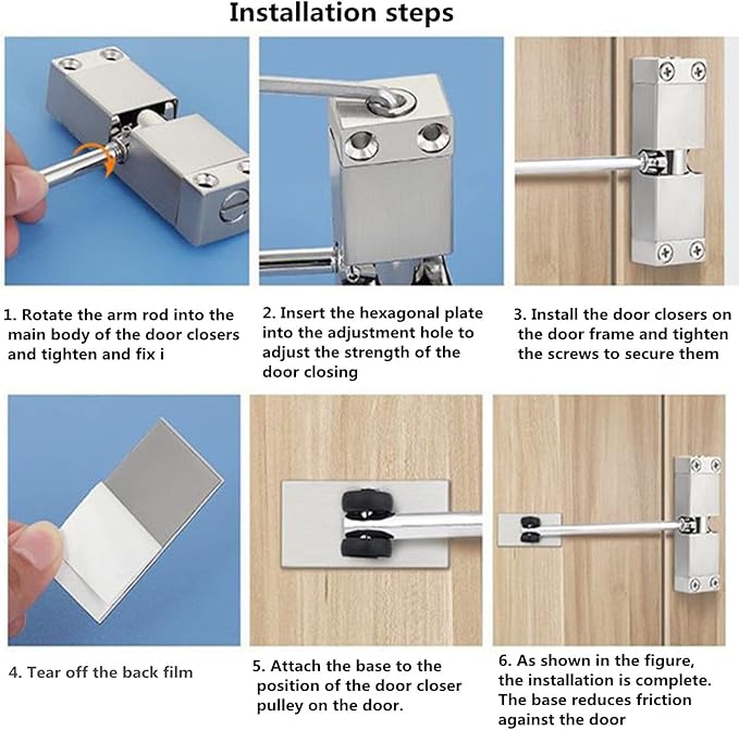 Generic Stainless Steel Automatic Door Closer, Adjustable, Surface Mounted, for Residential/Commercial use, Gold Finish