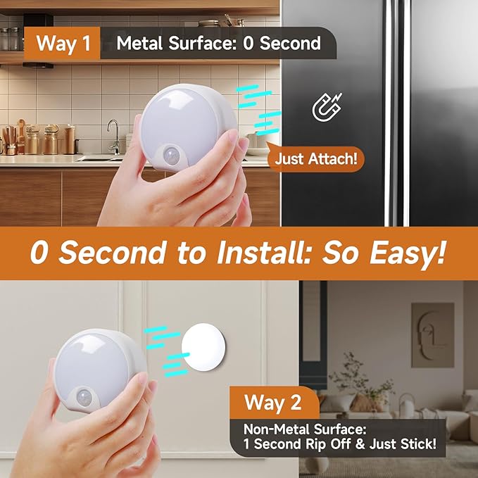 Motion Sensor Light Indoor Rechargeable 3PACK,65 Lumen+3 Modes Sensor Lights Indoor, Just-Stick-it Stairs Lights,Rechargeable Motion Sensor Light Motion Detector Lights for Inside